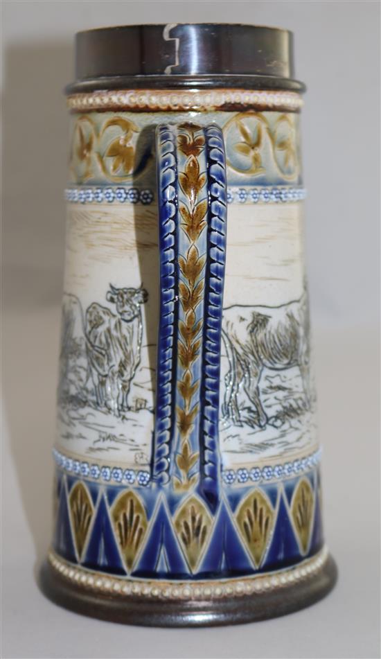 A Doulton Lambeth jug, decorated by Hannah Barlow 9.5in.